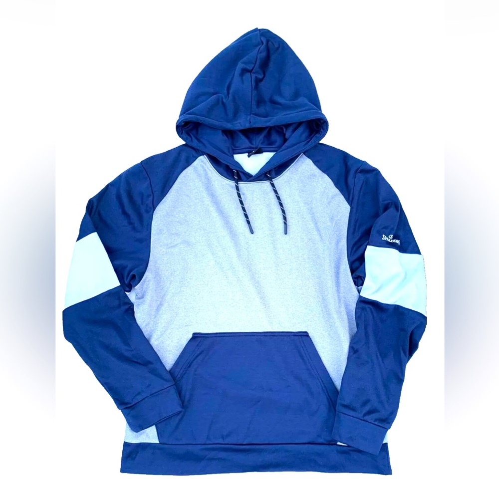 Spalding Hoodie Sweatshirt Mens M Pullover Fleece Blue Gray Colorblock